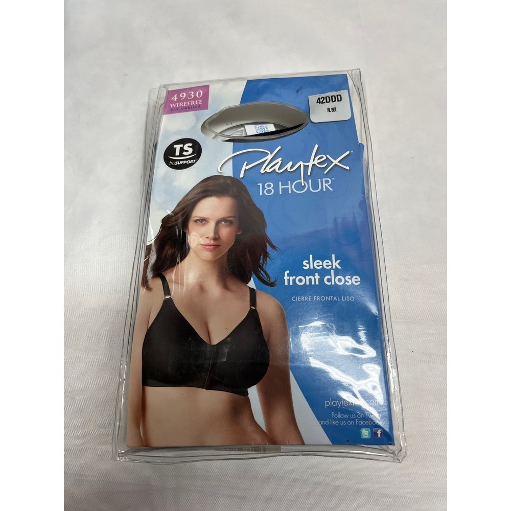 NWT Playtex 18 hour bra 42DDD black 4930 front closure wirefree